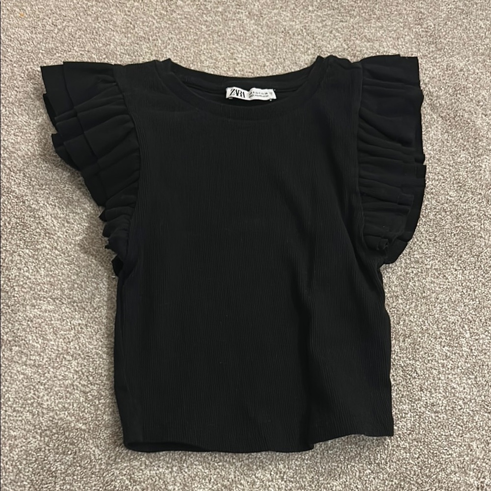 Zara Elegant Black Ruffle Sleeve Blouse